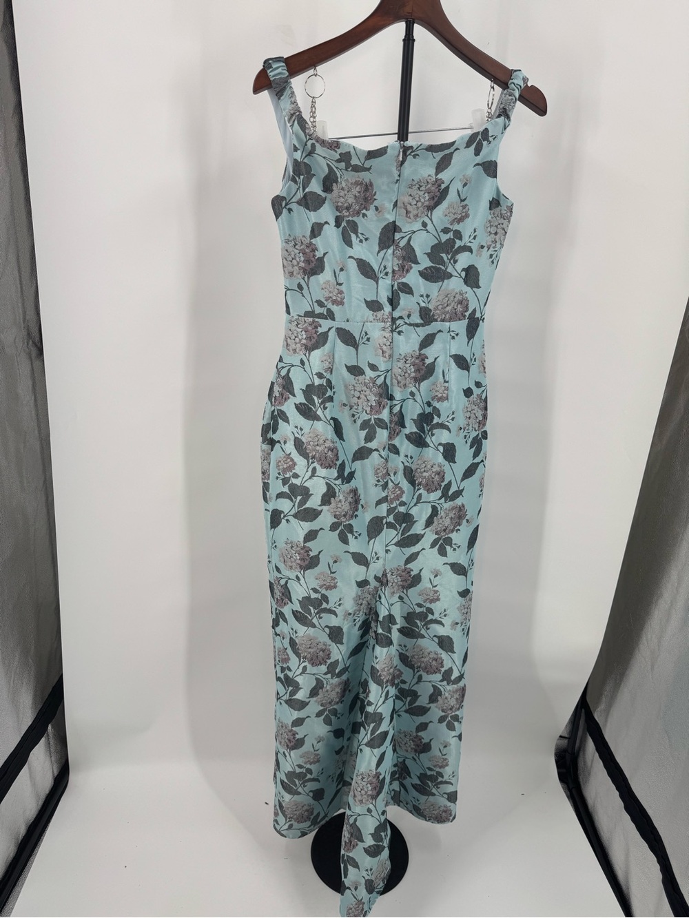 Katie May One-Shoulder Light Blue Floral Jacquard Gown - Picture 13 of 15